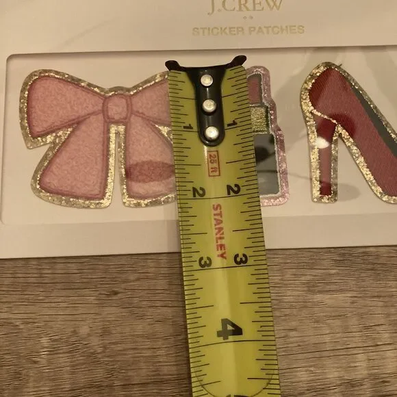 J Crew Stickers Patches Pink Bow Red Lipstick High Heel Pump Gold - Picture 4 of 4